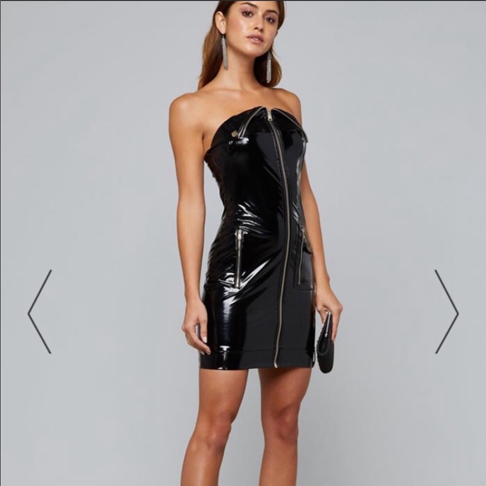 Bebe Jade Patent Leather Moto Dress Red